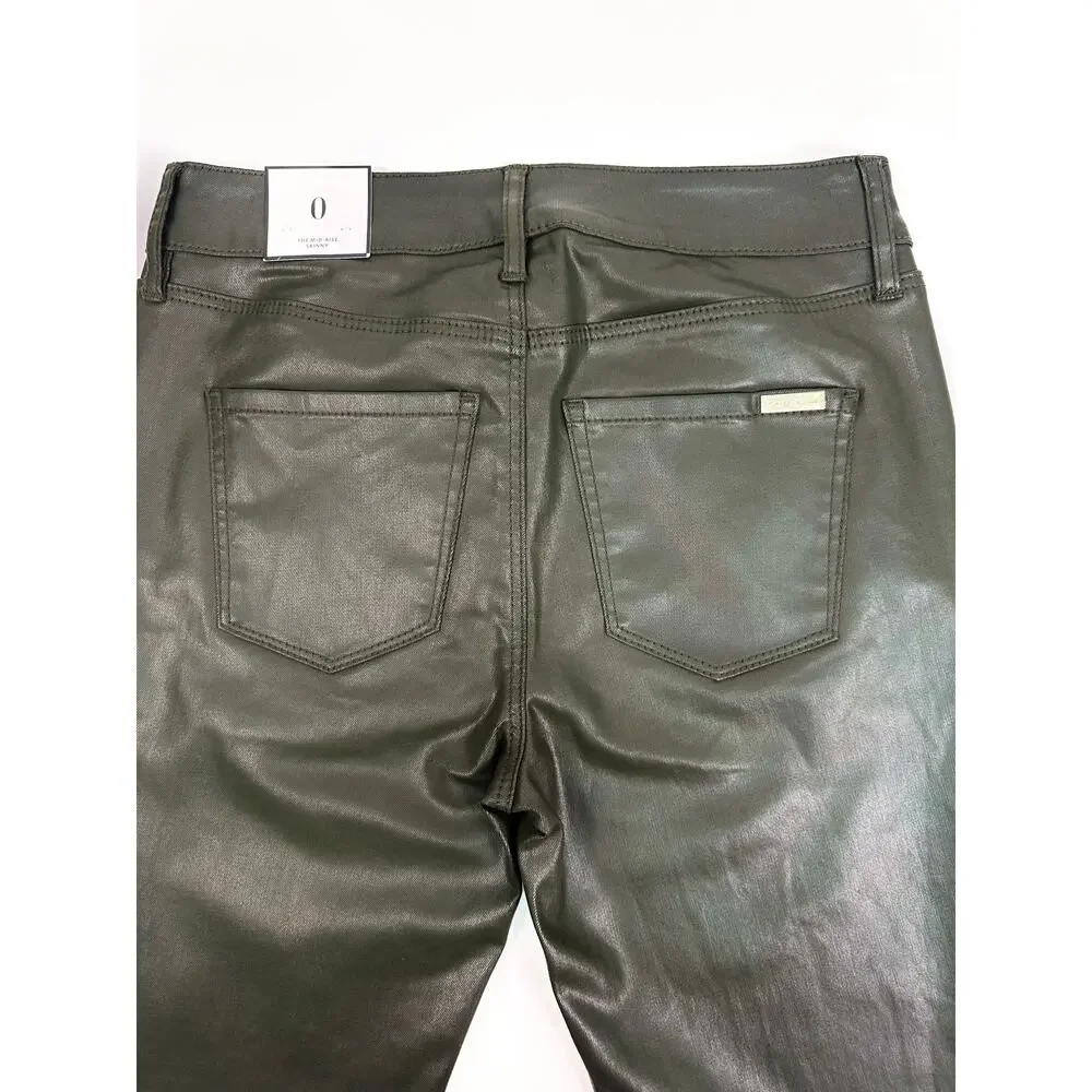 NWT White House Black Market Mid Rise Coated Moto Skinny Jeans Green Size 0R - Picture 8 of 12